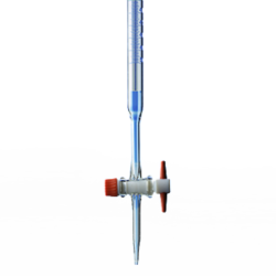 Burette Mohr classe AS avec robinet droit en PTFE, bande Schellbach et embouchure d'entonnoir. 50 ml, 1/10