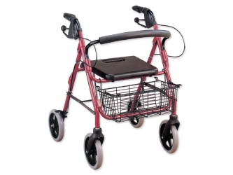 Caminador plegable con ruedas y asiento, color rojo