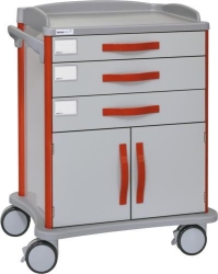 Carro médico multifuncional, incluye panel con guías para cestas o estantes | CARROS CESTAS ISO