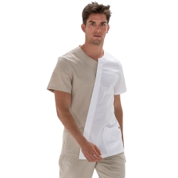 Casaca manga corta asimétrica bicolor para hombre, 2 bolsillos. Varias tallas y colores