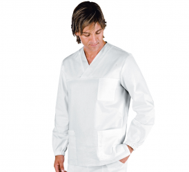 Casaca unisex blanca, manga larga, 100% algodón, 190gr, varias tallas