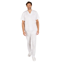 Ensemble veste à manches courtes et pantalon unisexe, couleur blanche. Plusieurs tailles