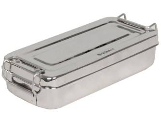 Recipiente metálico com tampa 18x8x4cm. Autoclavável