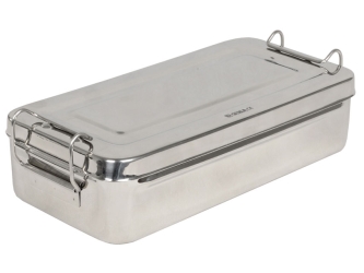 Recipiente metálico com tampa 25x12,5x4,6 cm. Autoclavável