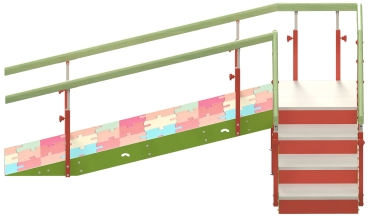 Escalera infantil 2 tramos con pasamanos regulable, 4 escalones con rampa