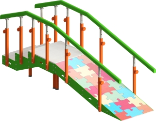 Escalera infantil 2 tramos con pasamanos regulable, 3 escalones con rampa
