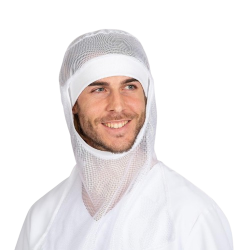 Mesh cap with white neck cover, one size. Box of 6 units.