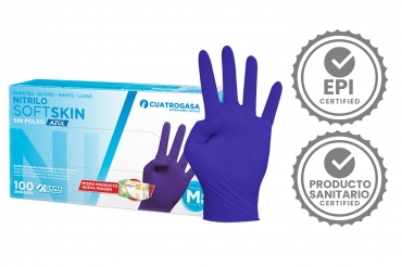 Guantes de nitrilo sin polvo Softskin, color azul, caja de 100 unidades | Guantes de nitrilo sin polvo
