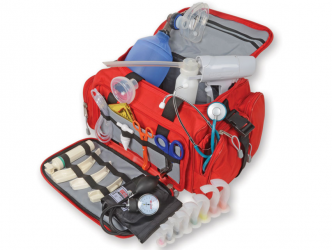 Kit de emergencia completo en bolsa roja, 35 x 45 x 21 cm. Con aspirador manual | BOTIQUINES