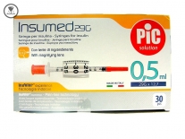 Jeringas Insumed 0,5 ml insulina con aguja 30G 0,3 x 8 mm. Caja de 30