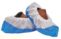 Cubrezapatos antideslizantes con suela CPE. Color blanco/azul. Bolsa de 100 unidades
