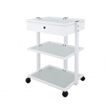 Carrito metálico con 1 cajón y 3 estantes, 60x46,5x80,5cm. Color blanco