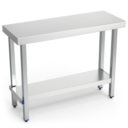 Mesa de trabajo plegable de acero inoxidable con entrepaño, 110x40x86cm