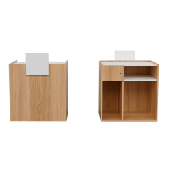 Balcão de recepção Cube Oak de pé, 90x50x110cm. Frente branca