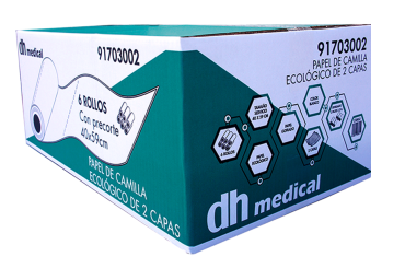 Papel de camilla gofrado ecológico DH Medical, 2 capas con precorte a 40 cm