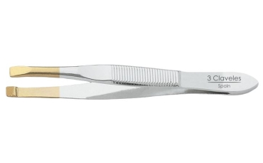 Pinza de depilar recta con apoyadedos y punta dorada, 8cm