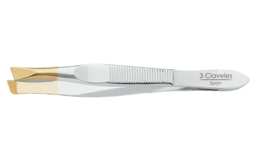 Pinza de depilar sesgada con apoyadedos y punta dorada, 8cm