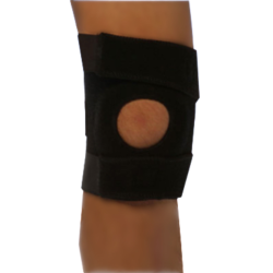Genouillère en néoprène ouverte ajustable de 21 cm de largeur, couleur noire. Taille unique.
