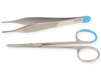 Set de suturas estéril con pinza Adson y tijeras Iris