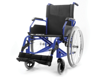 Silla de ruedas de aluminio azul plegable con asiento de 46cm ancho