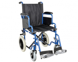 Folding wheelchair with a 46cm wide seat and detachable footrests