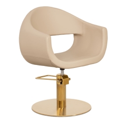 Fauteuil de coupe hydraulique monobloc avec base en noir mat. Couleur beige.