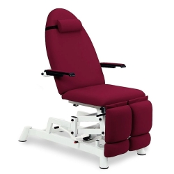 Hydraulic podiatry chair with extendable leg rests. Various colors.