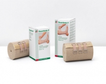 Dauerbinde F bandage, with strong compression and long stretch. Skin color.