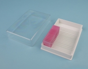 Caja de plástico para 25 portaobjetos con tapa transparente y extraíble